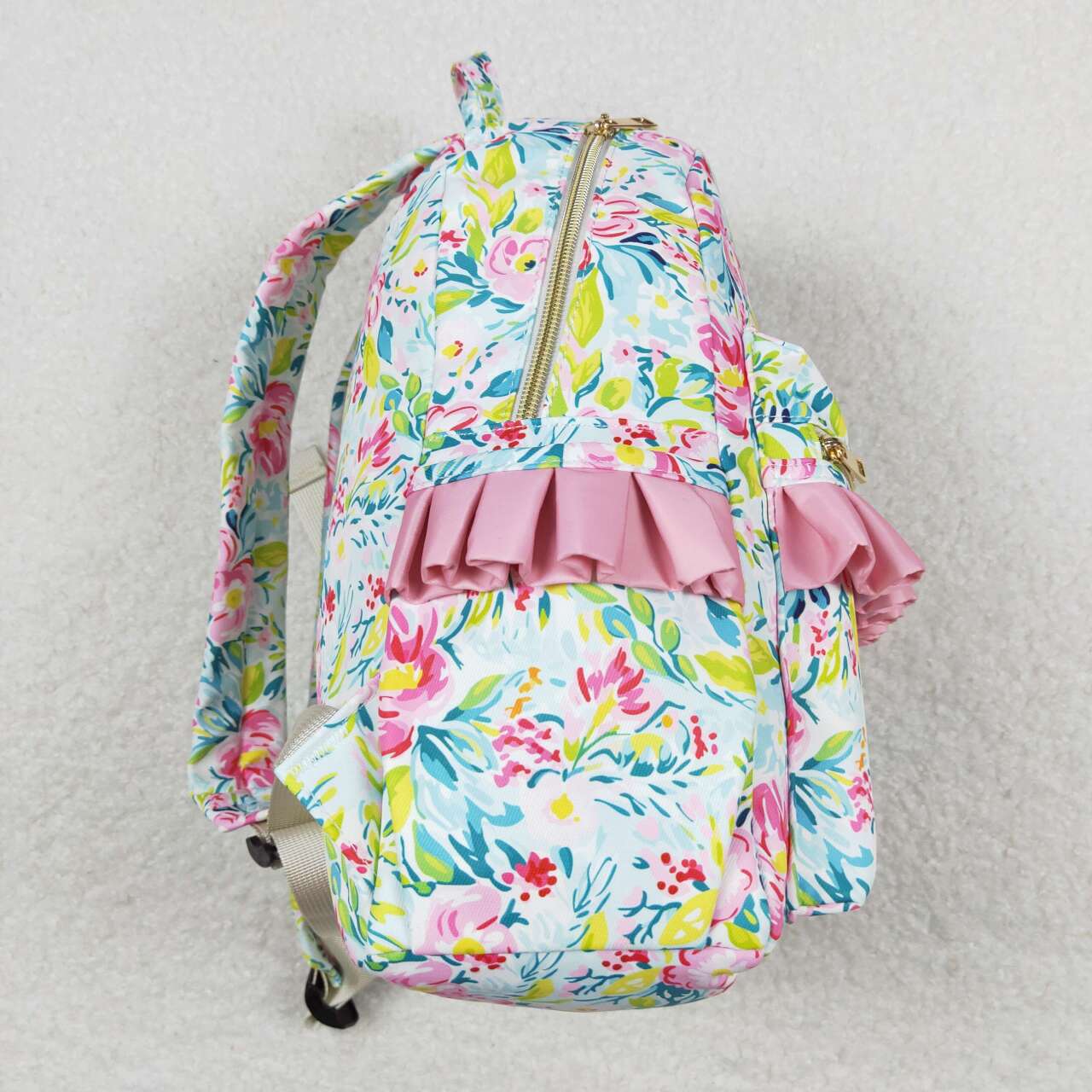 BA0176 colorful flowers green kids bag