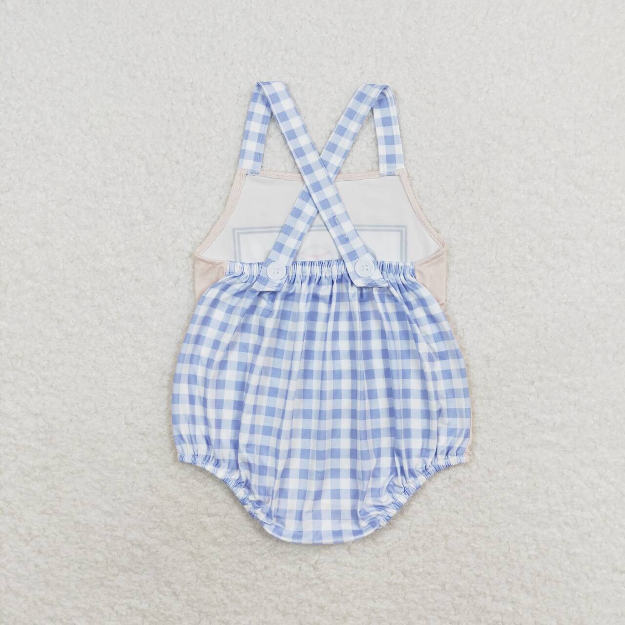 SR1653 play baseball khaki blue checkered sleeveless boys romper