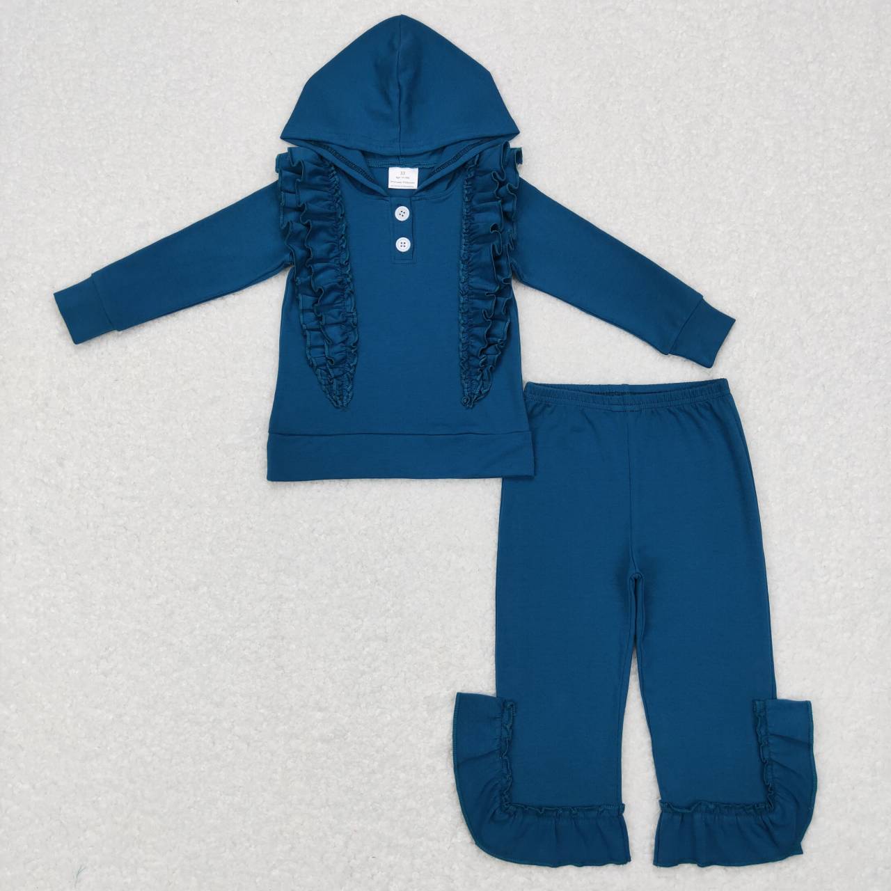 GLP0895 Blue ruffles long sleeve hoodie girls set
