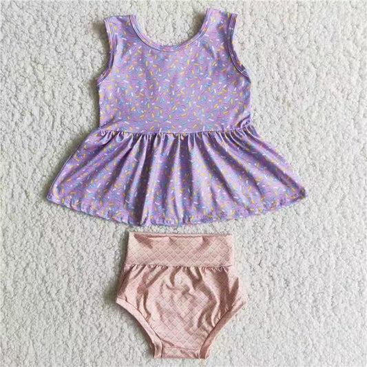 E4-11 Purple Sleeveless Bummies Set