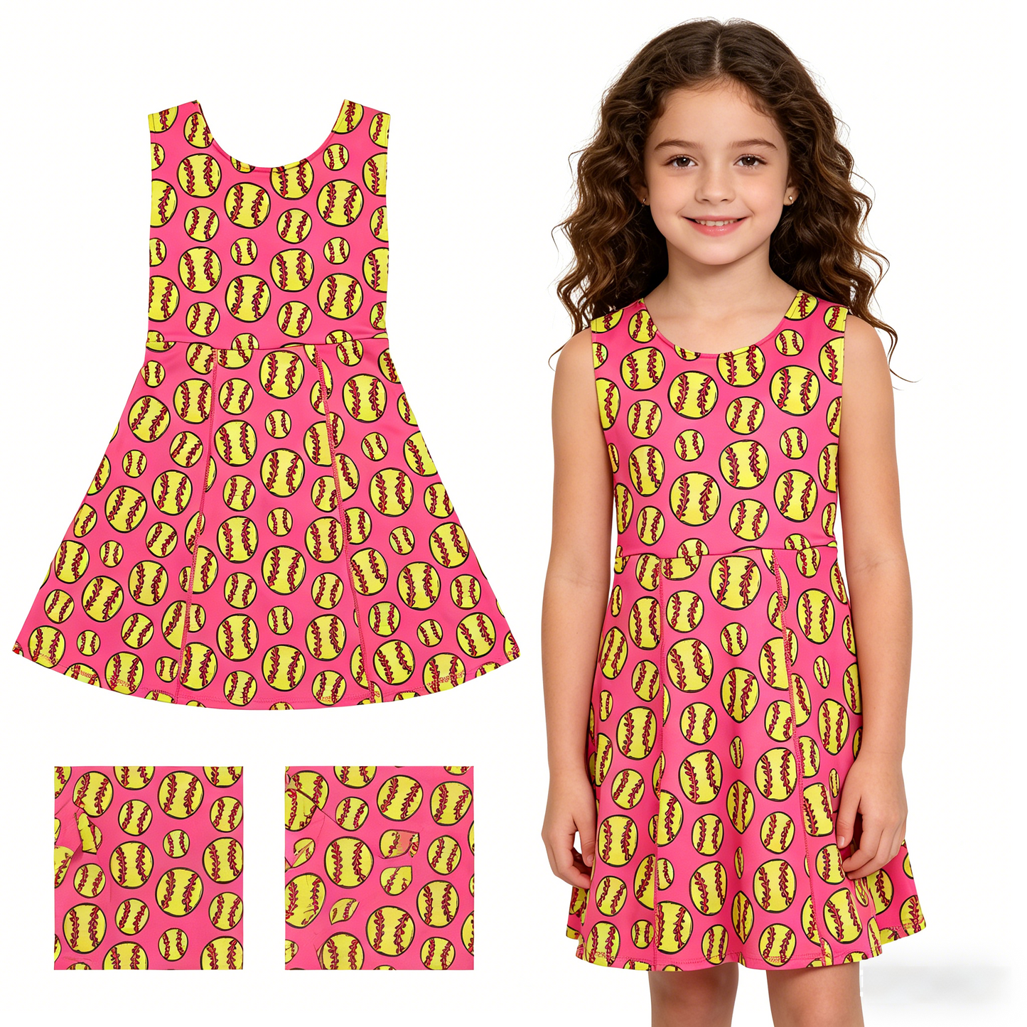 GSD3800 Yoga Softball Hot Pink Sleeveless Skorts Girls Dress