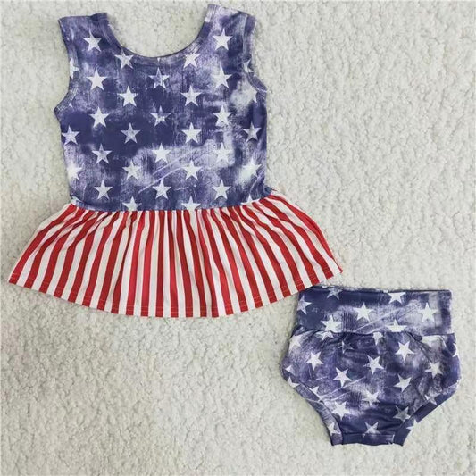 A12-12 4th Of July Baby Girls Bummies Set