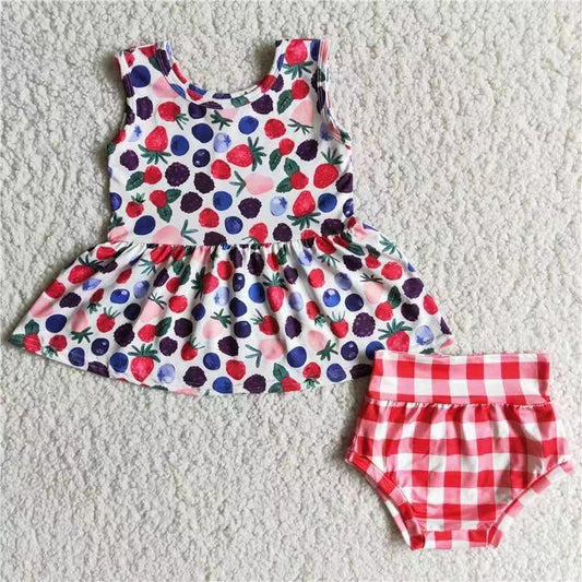 D13-11-1 Strawberry Print Sleeveless Bummies Set