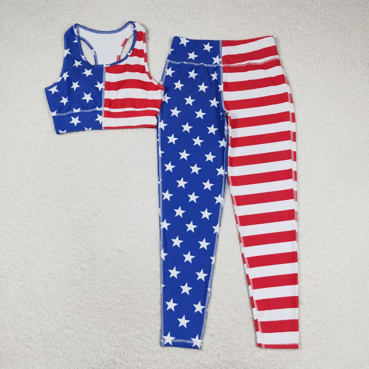 GSPO1486 July 4th star striped sleeveless pants adult yoga outfit polyester