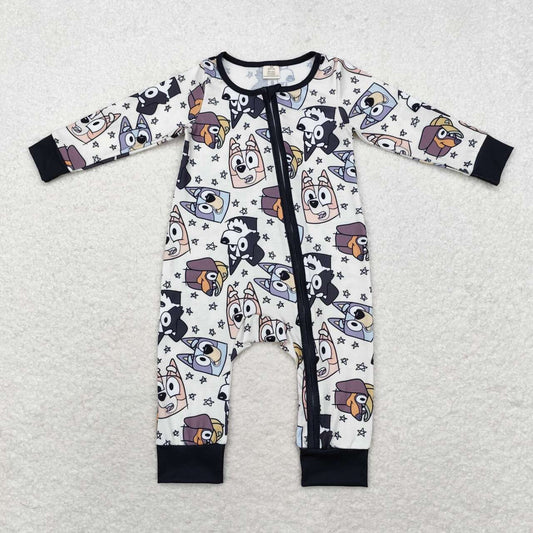 bamboo LR1173 cartoon blue dog star long sleeve boys zipper romper