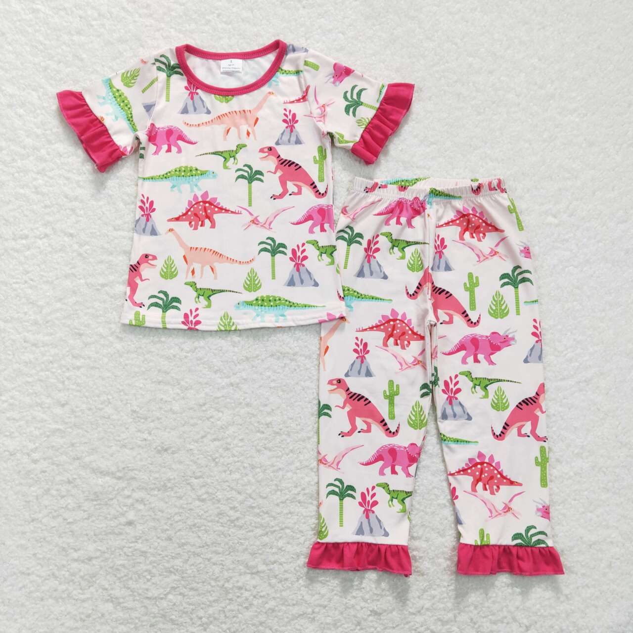 GSPO1001 Pink dinosaur short sleeve pants girls pajamas