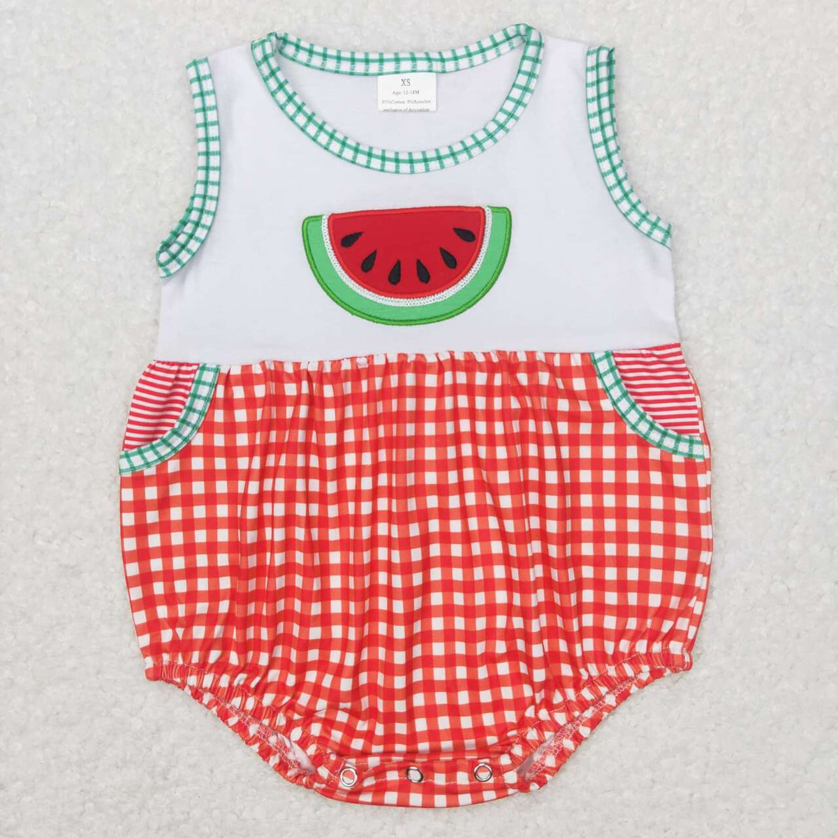 SR0592 Watermelon red checkered sleeveless boys romper