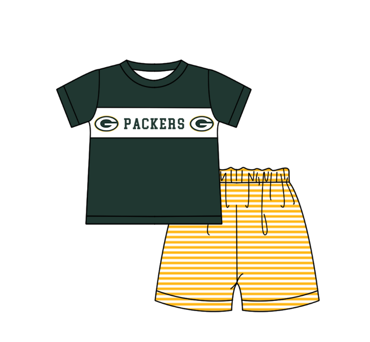 Custom Moq 3 Football Team Packers Green Short Sleeve Shorts Boys Set