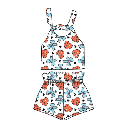 custom (moq 5)Baby Girls Mama's Girl Bows Hearts Straps Top Shorts Clothes Sets