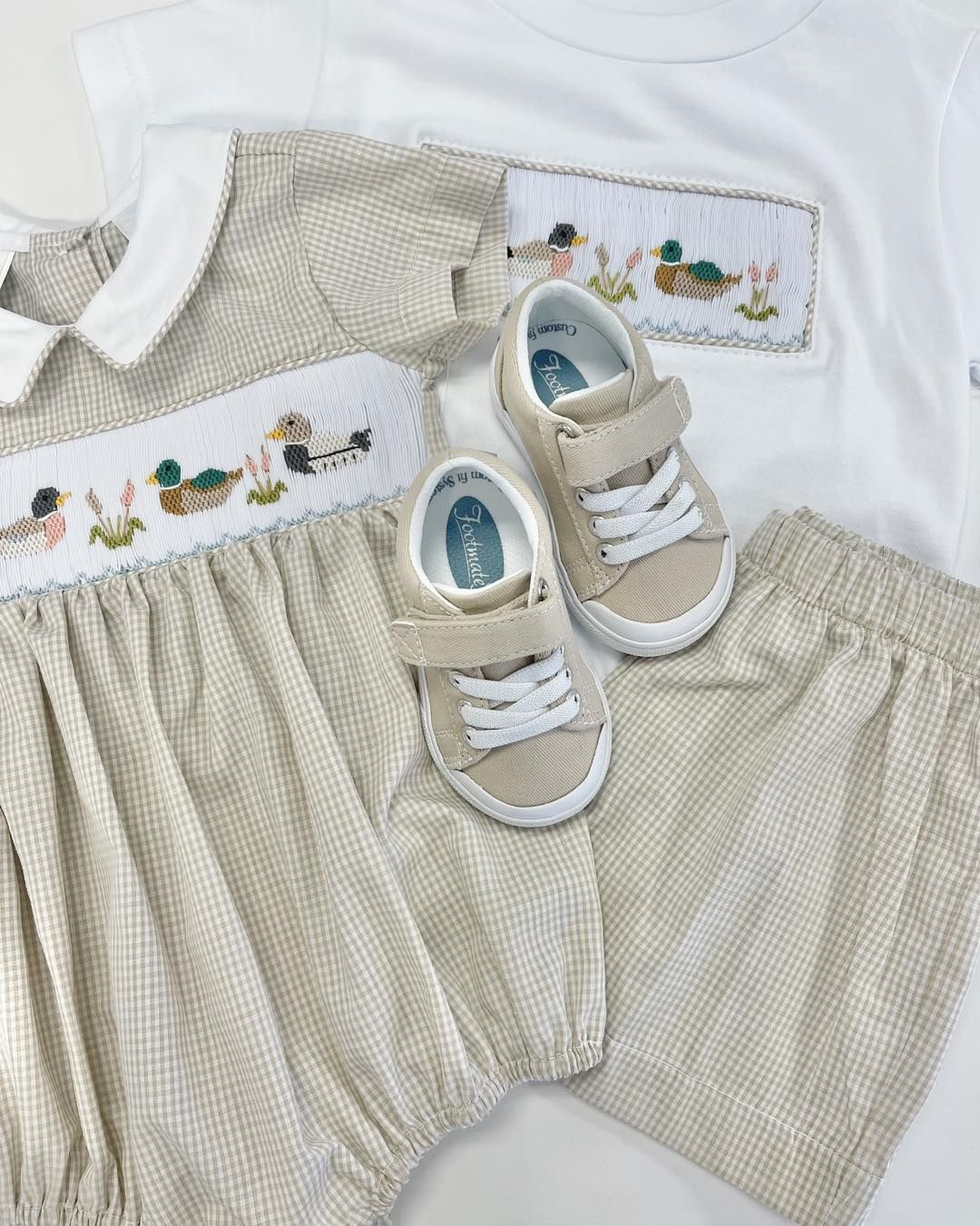 preorder SR1770 mallard duck grey checkered short sleeve boys romper