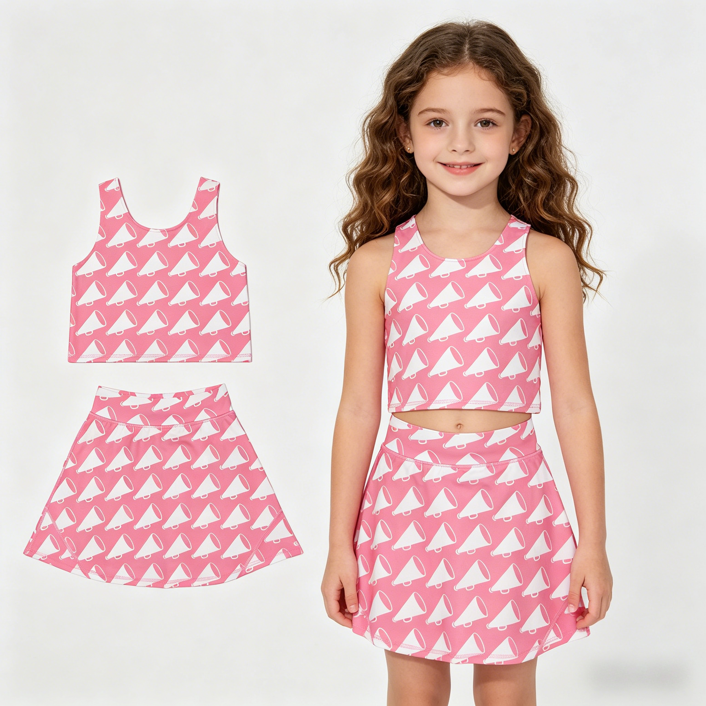 GSD1467 yoga football team cheerleading pink sleeveless skirt with shorts girls set