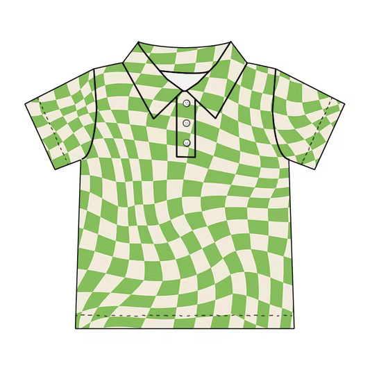 custom style light green checkered short sleeve boys top