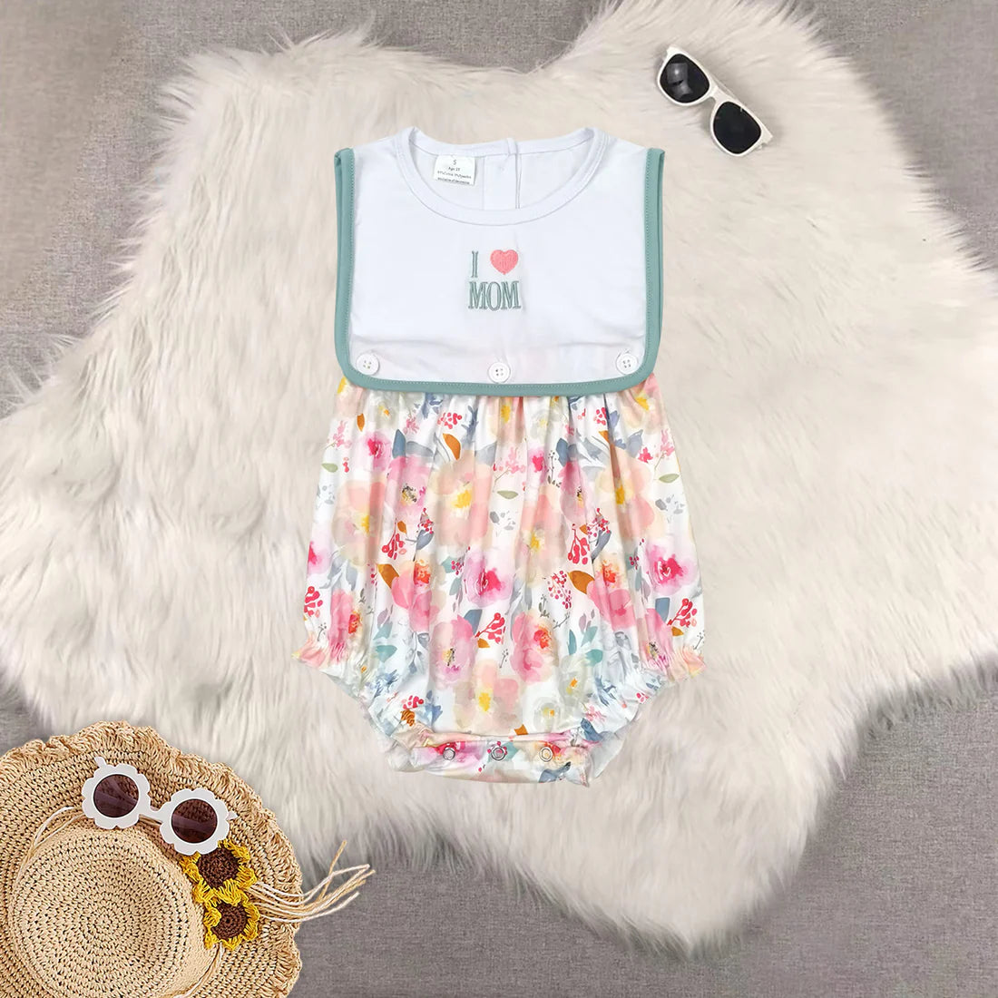 embroidery i love mom girls romper RTS sibling clothes