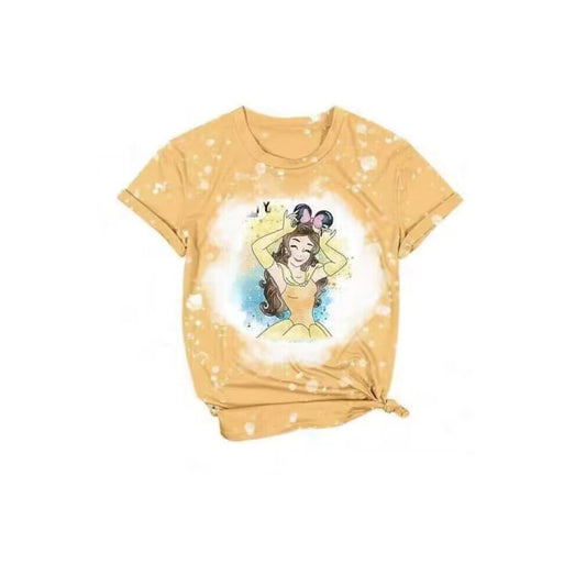 custom S cartoon princess yellow short sleeve girls top
