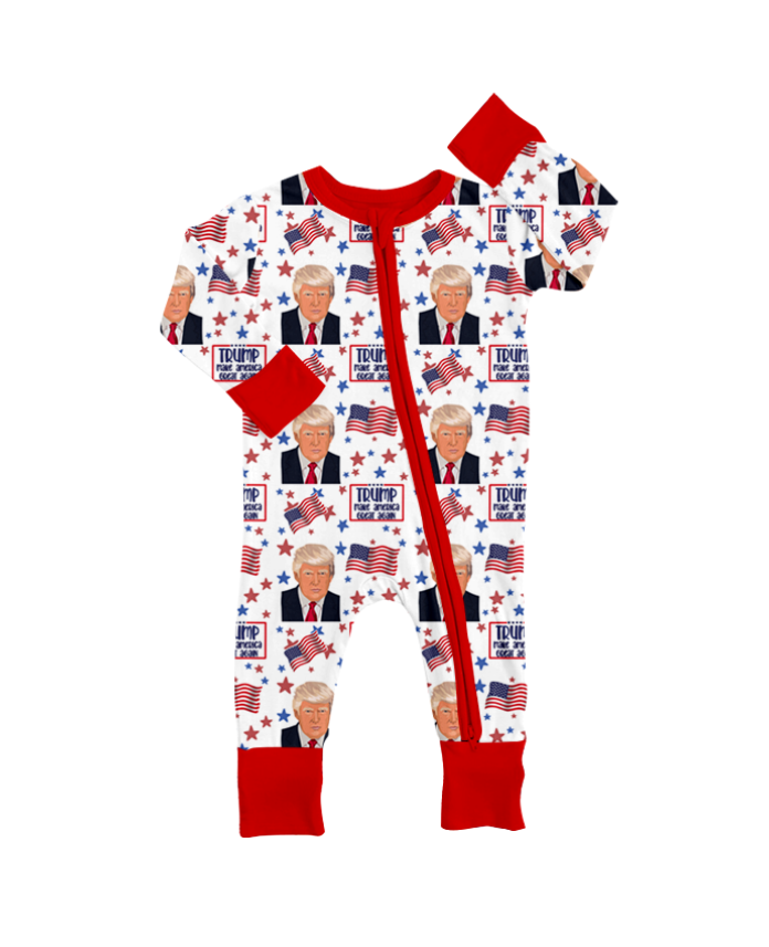 custom Trump flag red long sleeve zipper boys romper
