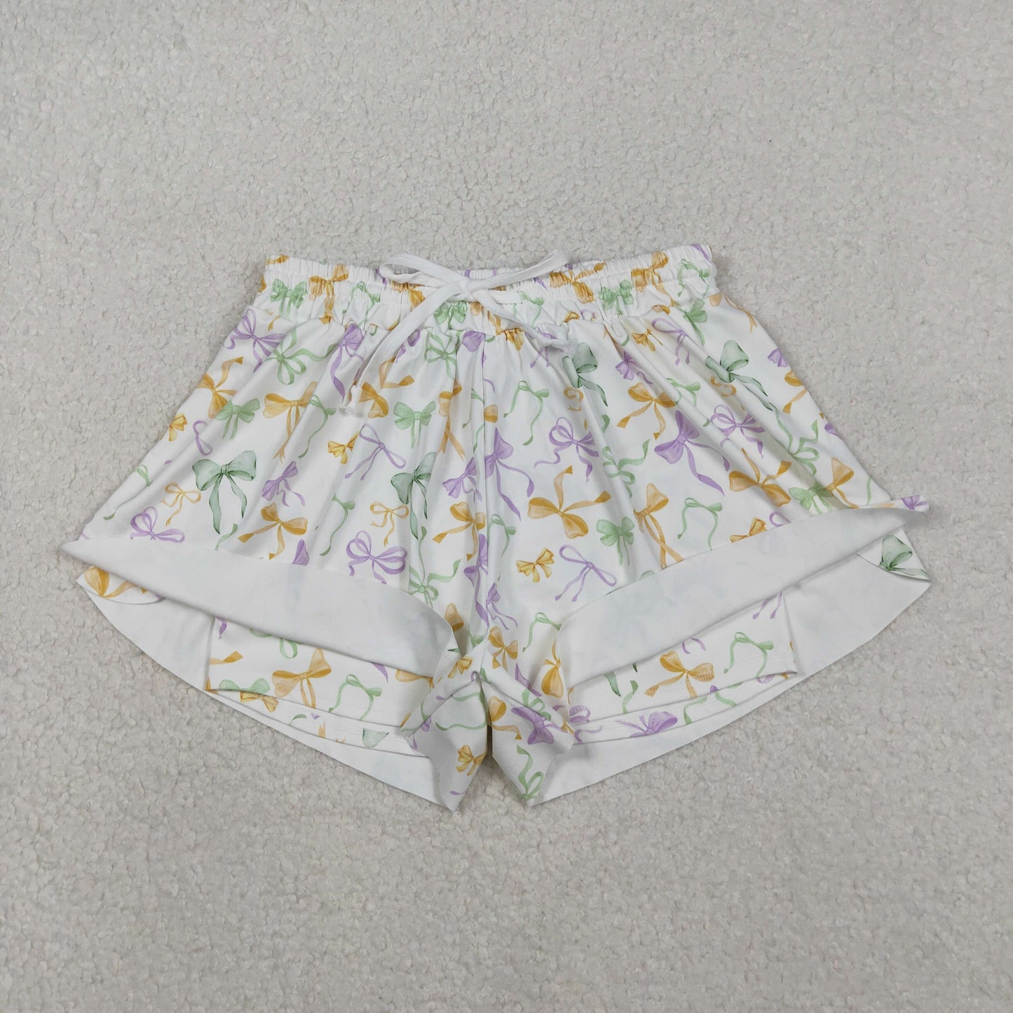 SS0679 Yoga Mardi Gras purple green yellow bows adult women shorts