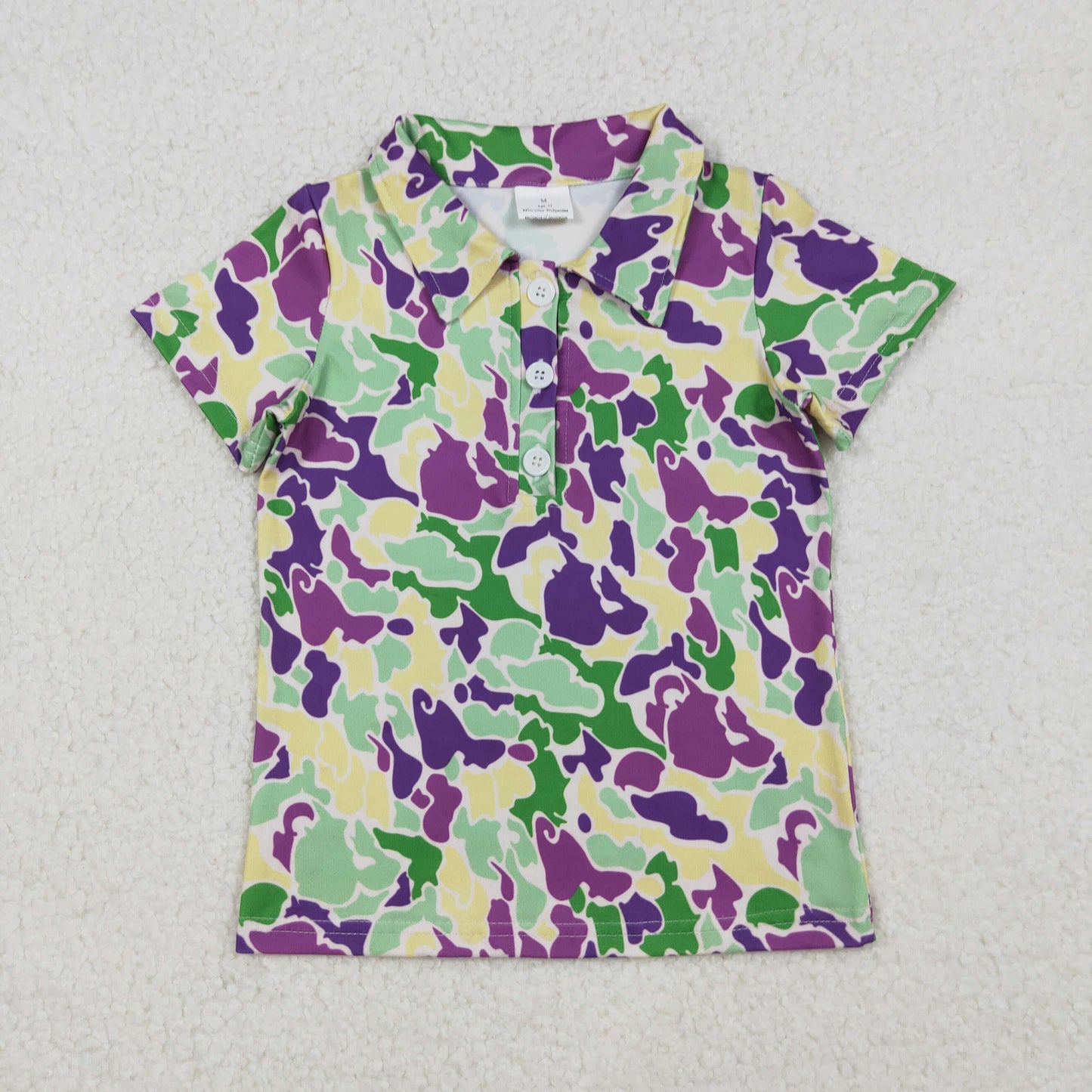 BT1345 Mardi Gras purple green camo short sleeve boys top