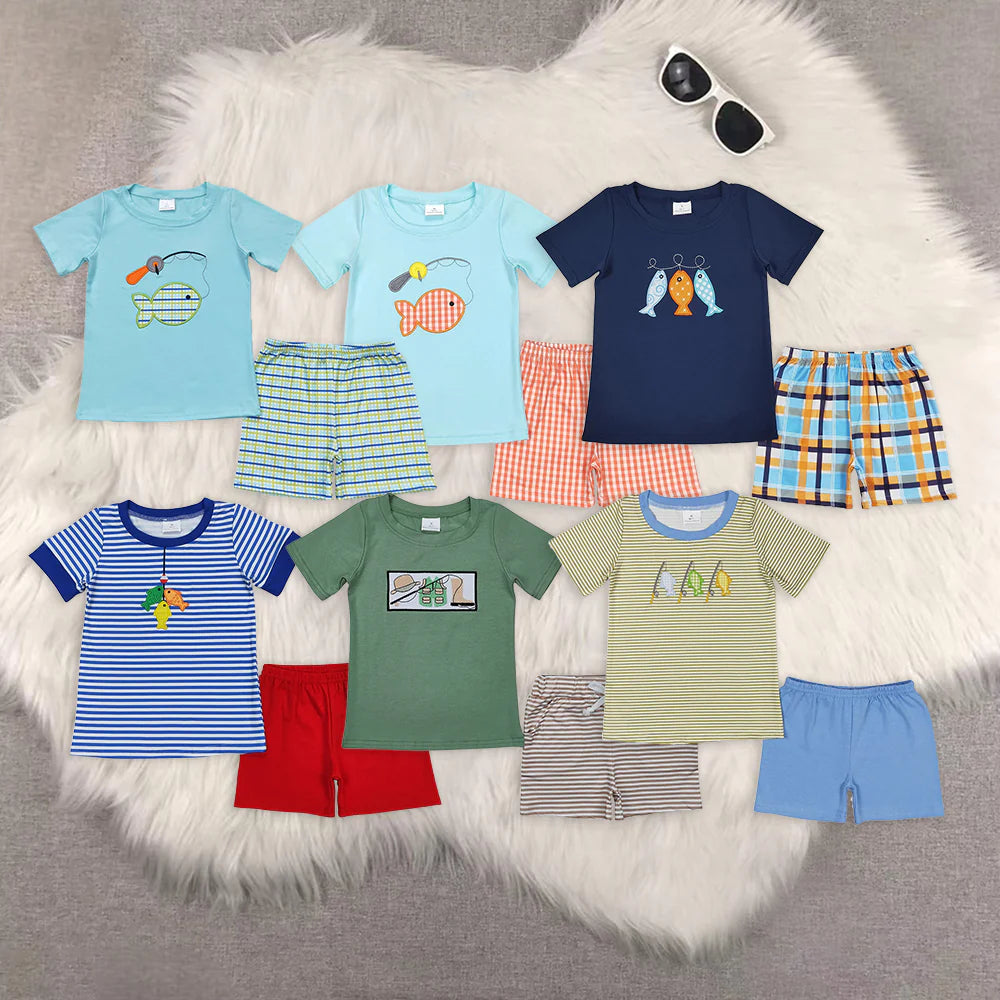 Embroidery hunting fishing boys set RTS Sibling Clothes