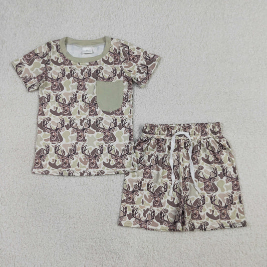 BSSO1794 Hunting Camo Short Sleeve Shorts Boys Set
