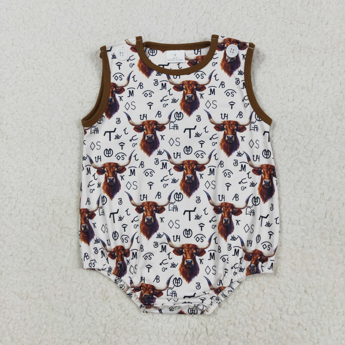 SR2699 Western highland cow letter sleeveless boys romper
