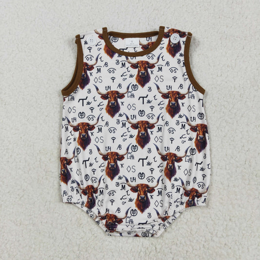 SR2699 Western highland cow letter sleeveless boys romper