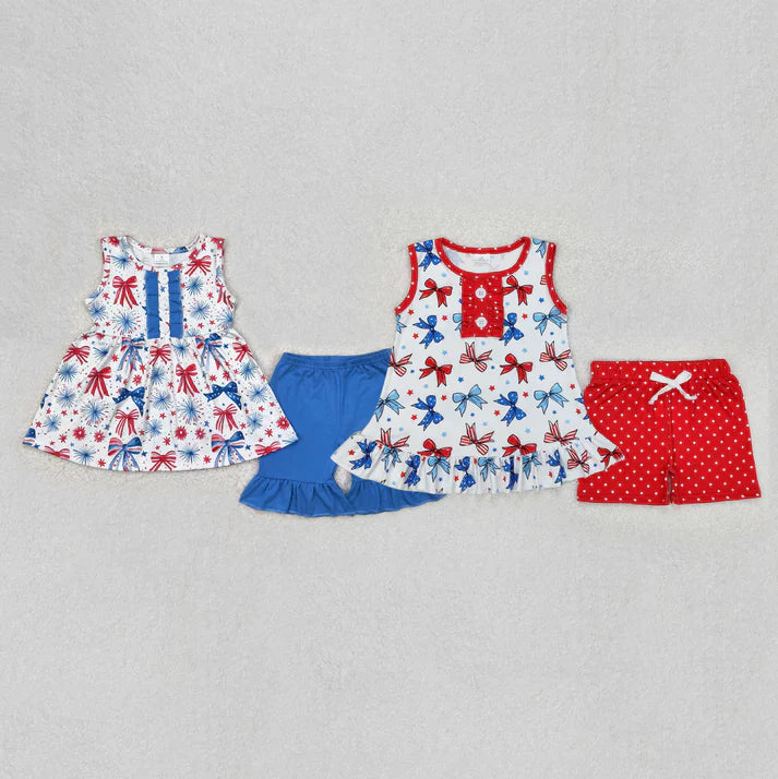 July 4th bows red/blue girls set Sibling Clothes RTS