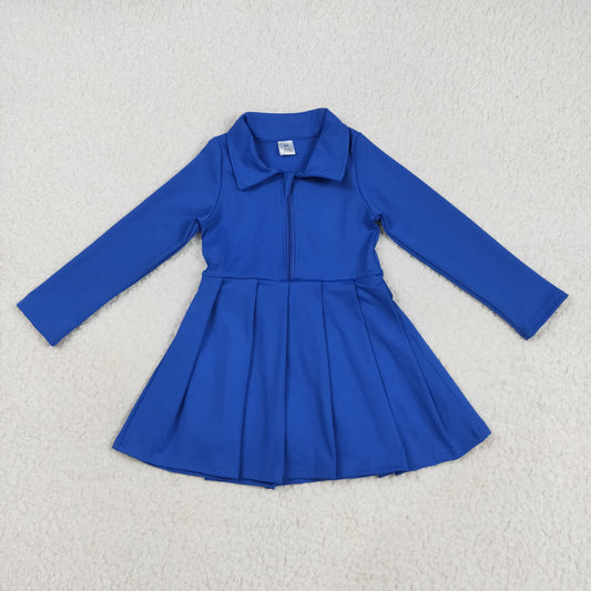 GLD1144 yoga solid color blue zipper long sleeve girls dress