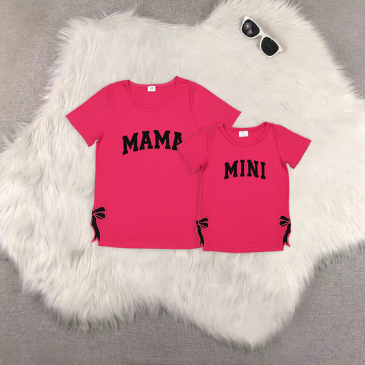mama and mini embroidery spit bows top RTS sibling clothes