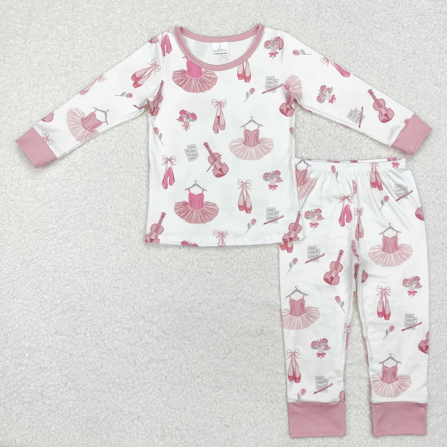 GLP2023 cute dance girl flowers pink long sleeve pants girls pajamas