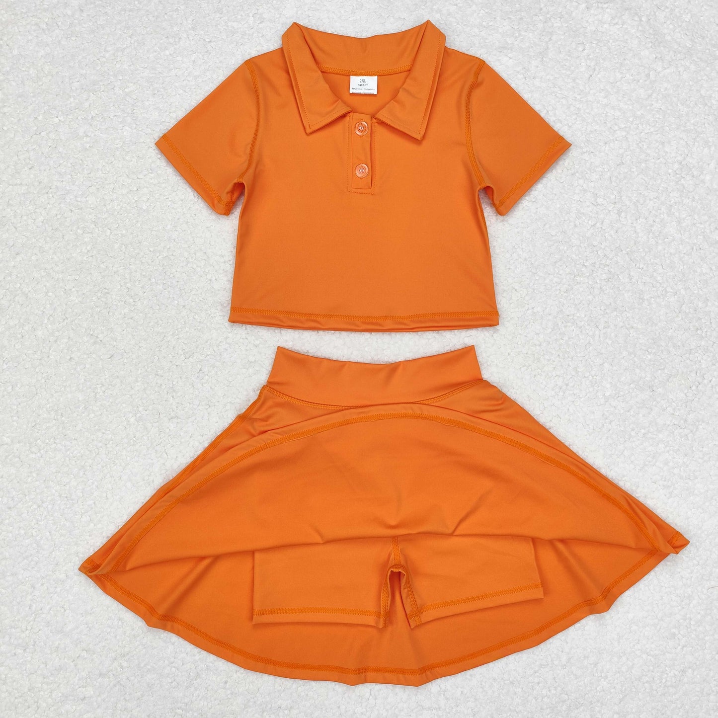 GSD1394 orange short sleeve skirt girls set Active Wear Athletic