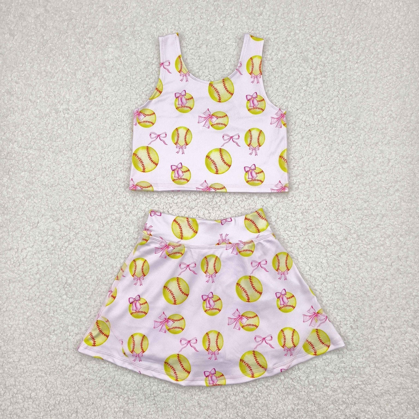 yoga GSD2045 play baseball bows pink sleeveless skirt with shorts girls set