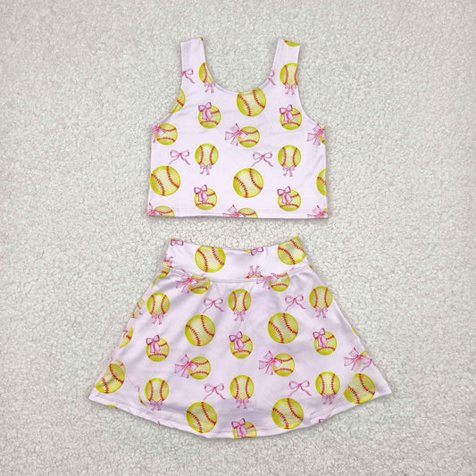 yoga GSD2045 play baseball bows pink sleeveless skirt with shorts girls set