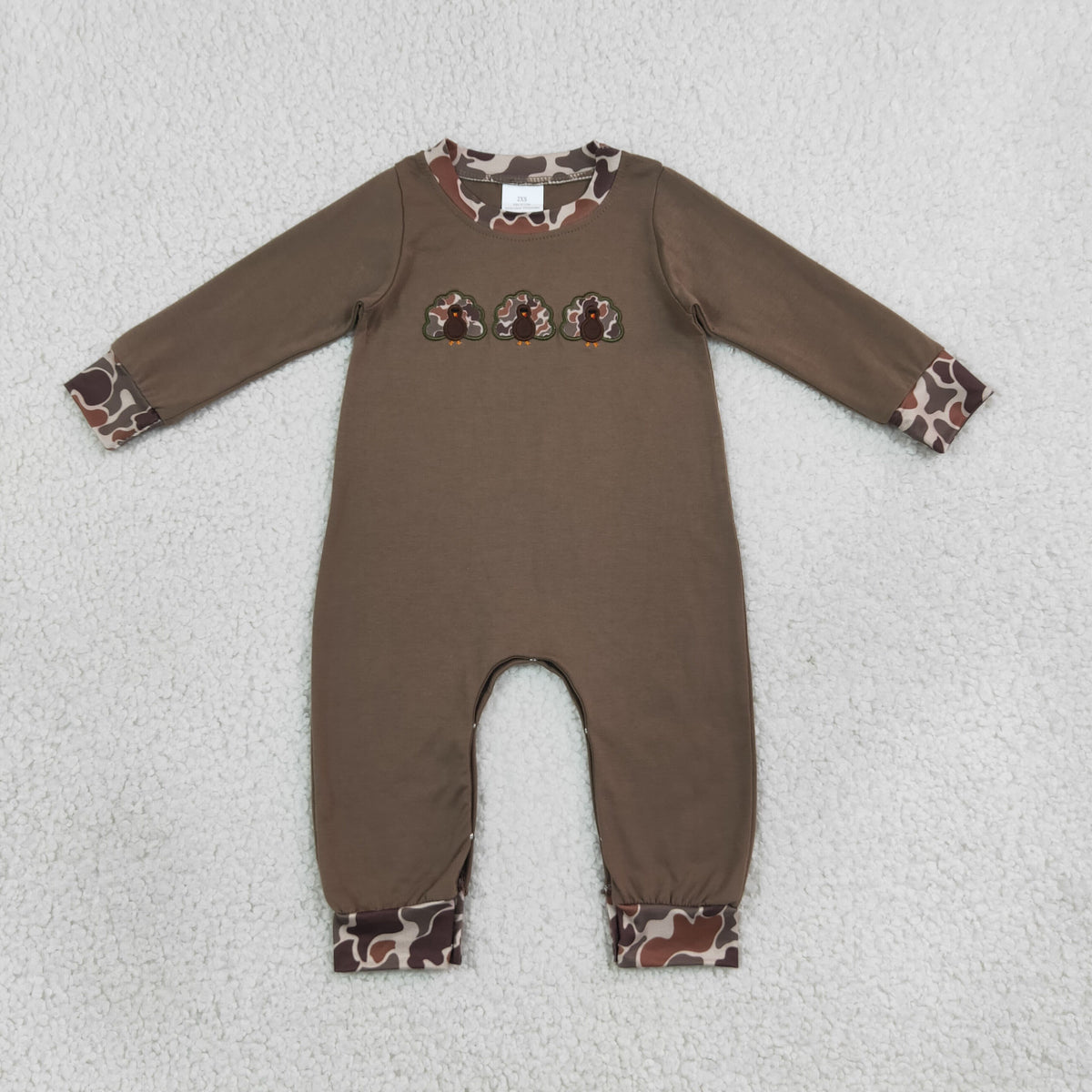Embroidery LR3108 Thanksgiving Turkey Camo Long Sleeve Boys Romper