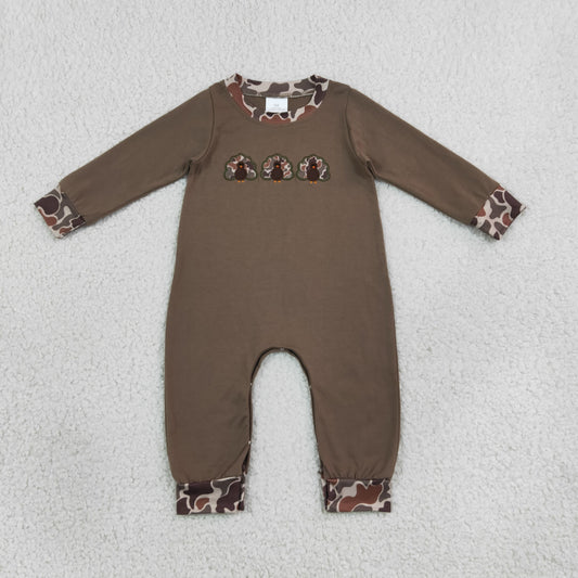 Embroidery LR3108 Thanksgiving Turkey Camo Long Sleeve Boys Romper