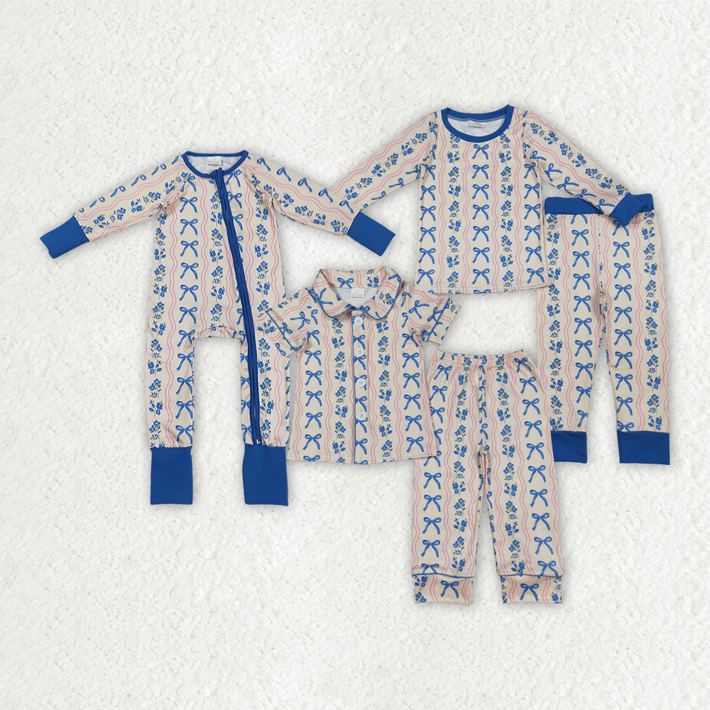 blue bows style pajamas/romper RTS Sibling Clothes