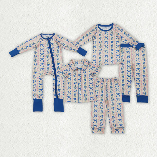 blue bows style pajamas/romper RTS Sibling Clothes