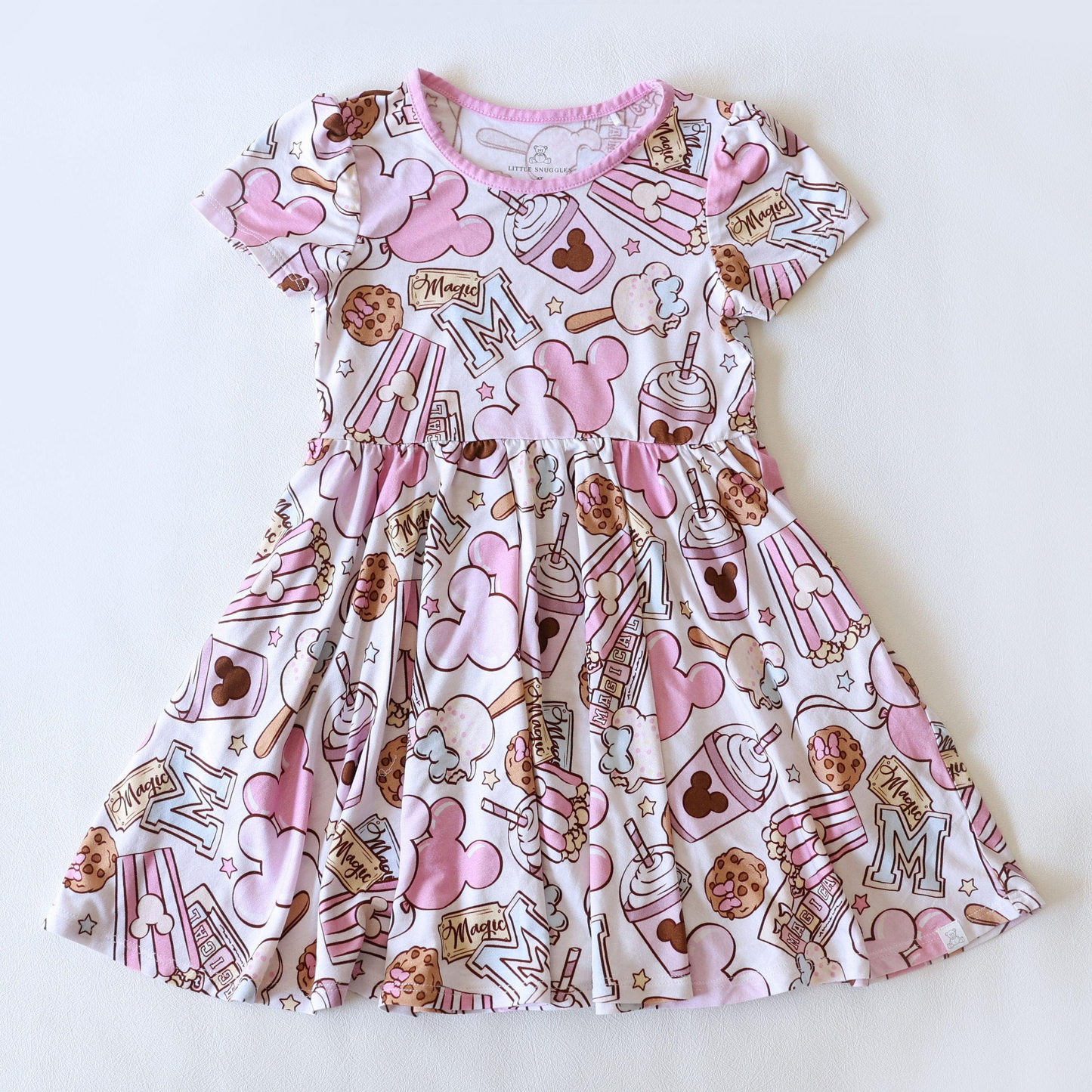 custom cartoon M balloon pink short sleeve girls dress moq 3