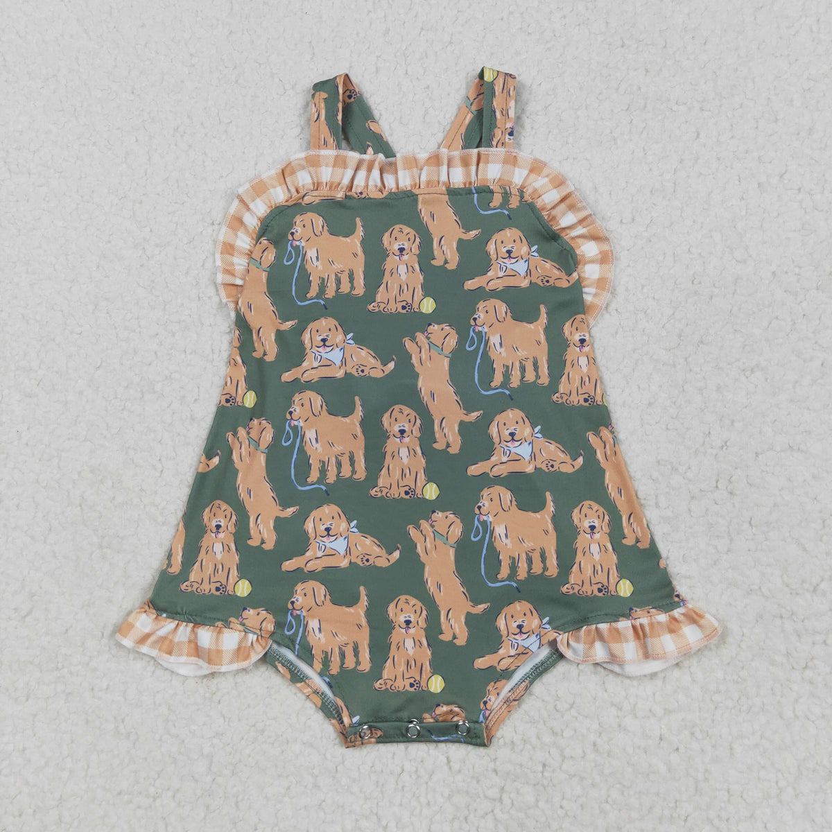 SR2986 cute dog green bows girls romper
