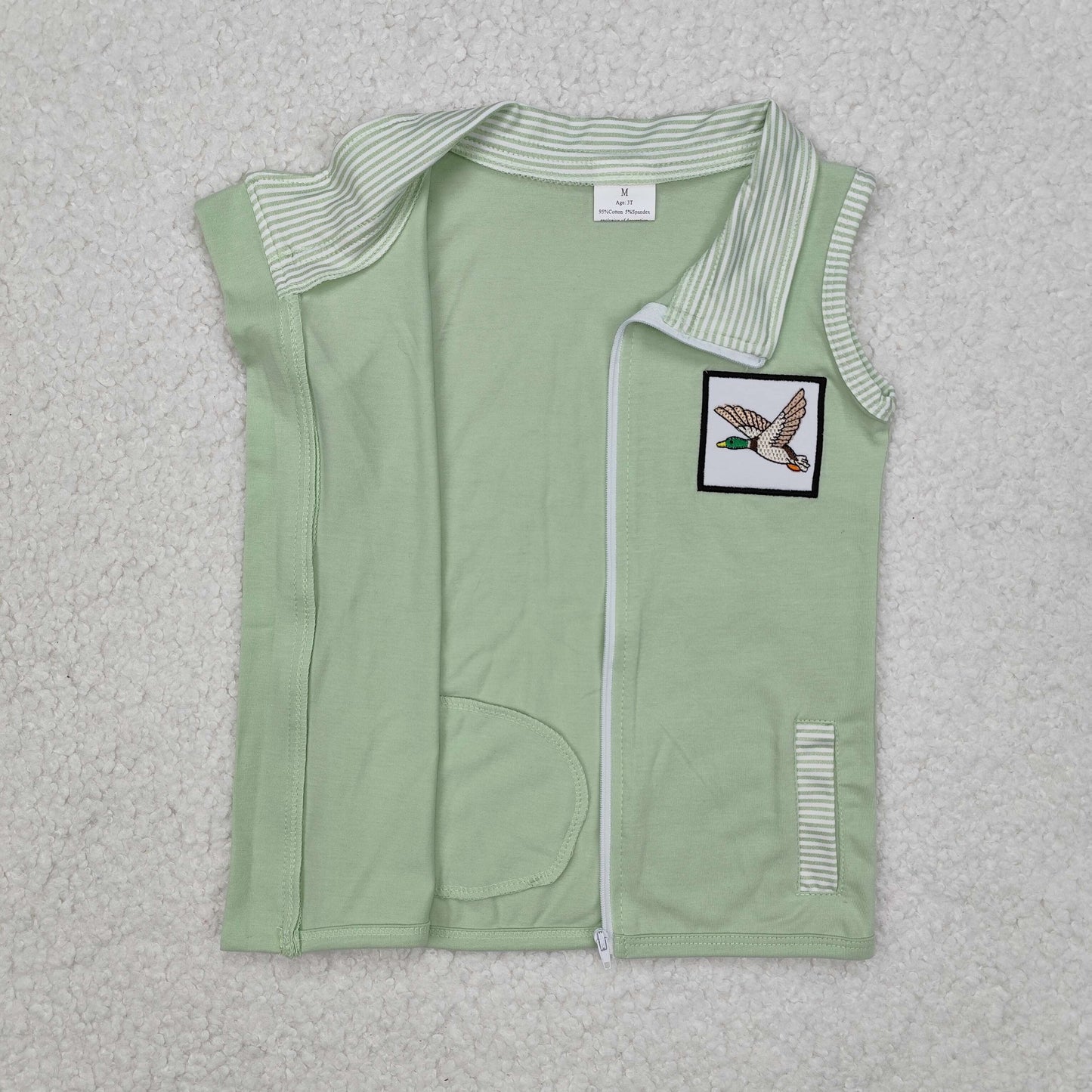 embroidery BT1071 cute mallard duck green pockets sleeveless boys coat