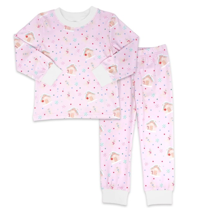 preorder GLP0911 Christmas Gingerbread Man candy House blue long sleeve pants girls pajamas