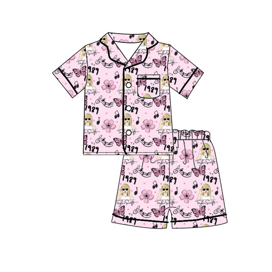 Custom 1989 Country singer flowers pink pocket short sleeve shorts girls pajamas moq 3