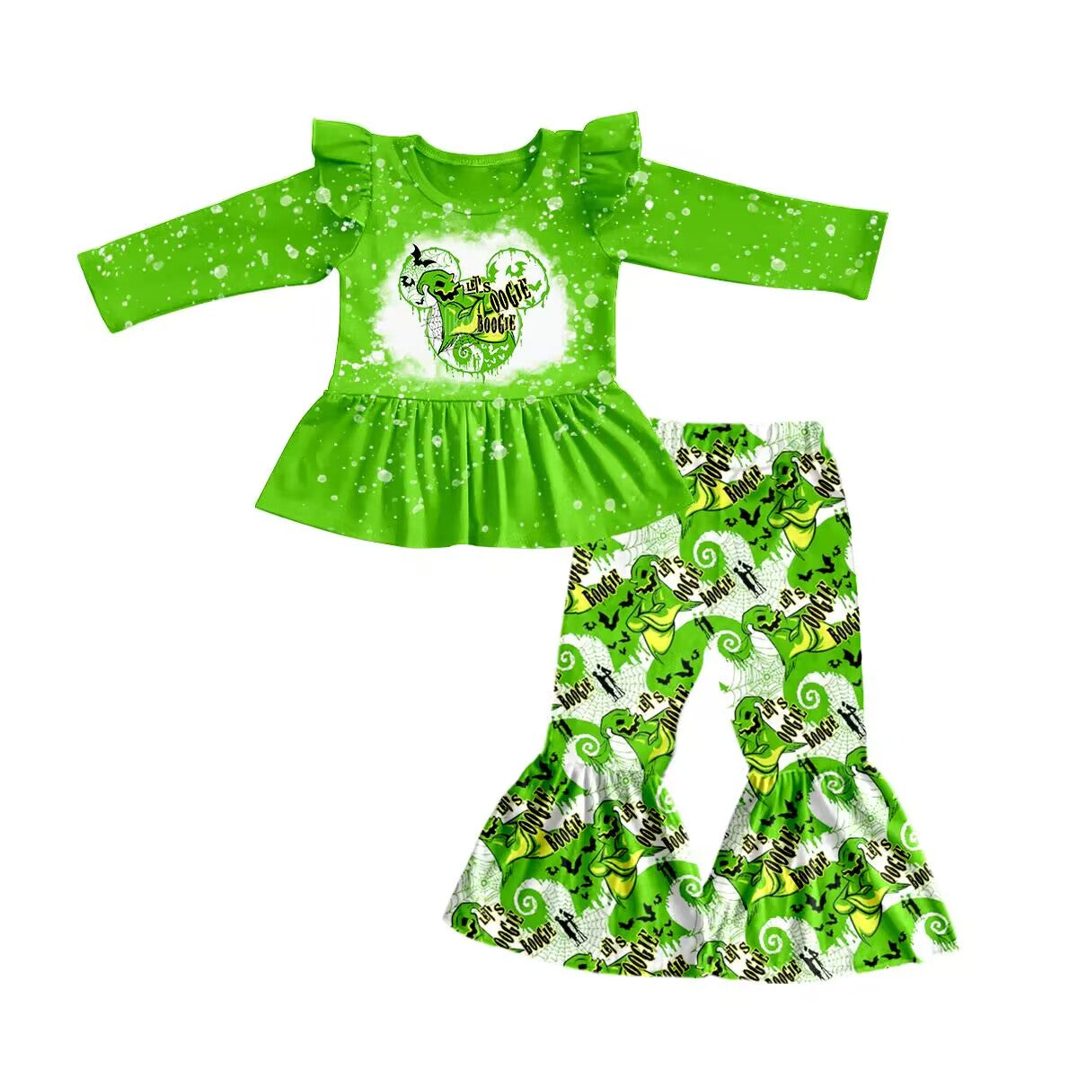 custom S 8.16 Halloween spooky green long sleeve pants girls set