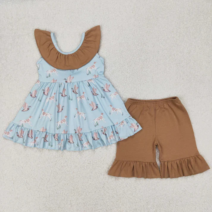 cute flowers with bow Summer girls set RTS sibling clothes