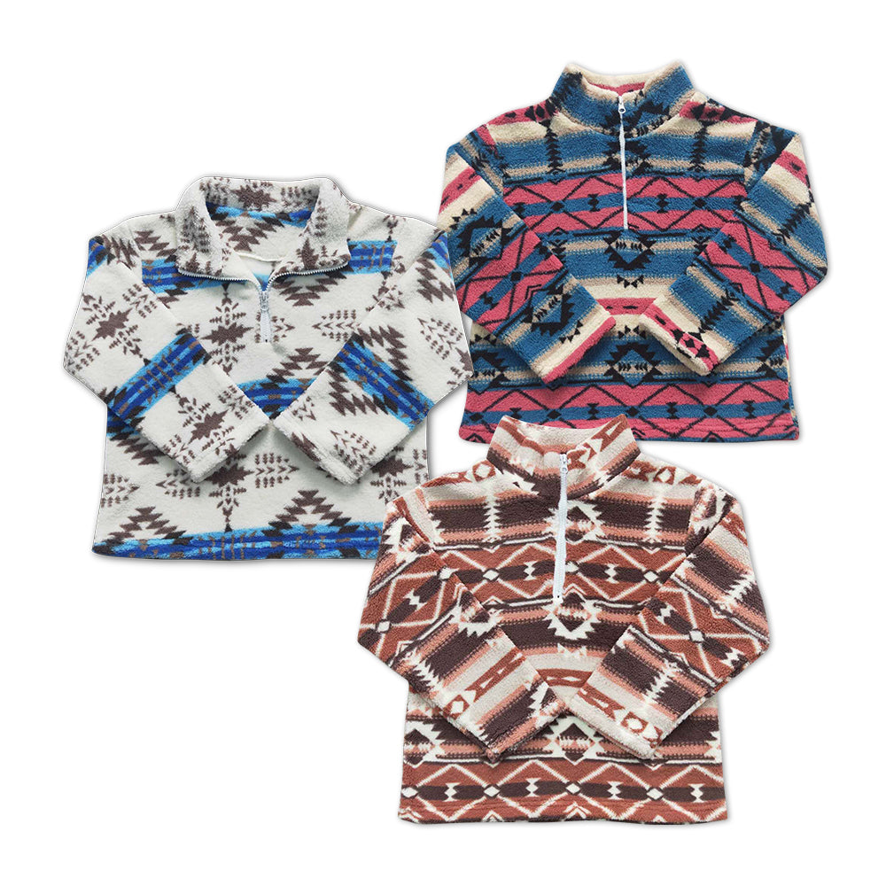 Aztec long sleeve kids plush  pullover