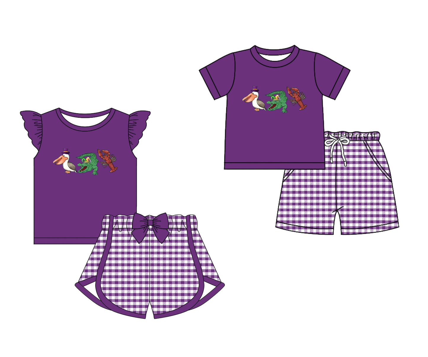 Custom Moq 3 Mardi Gras Crocodile Crayfish Purple Sibling Clothes