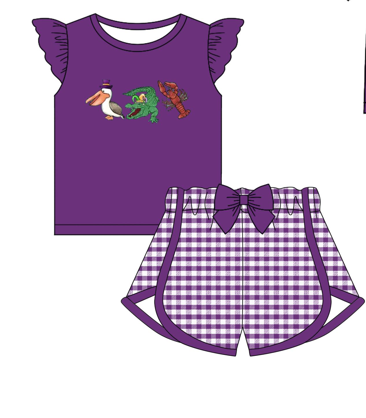 Custom Moq 3 Mardi Gras Crocodile Crayfish Purple Sibling Clothes