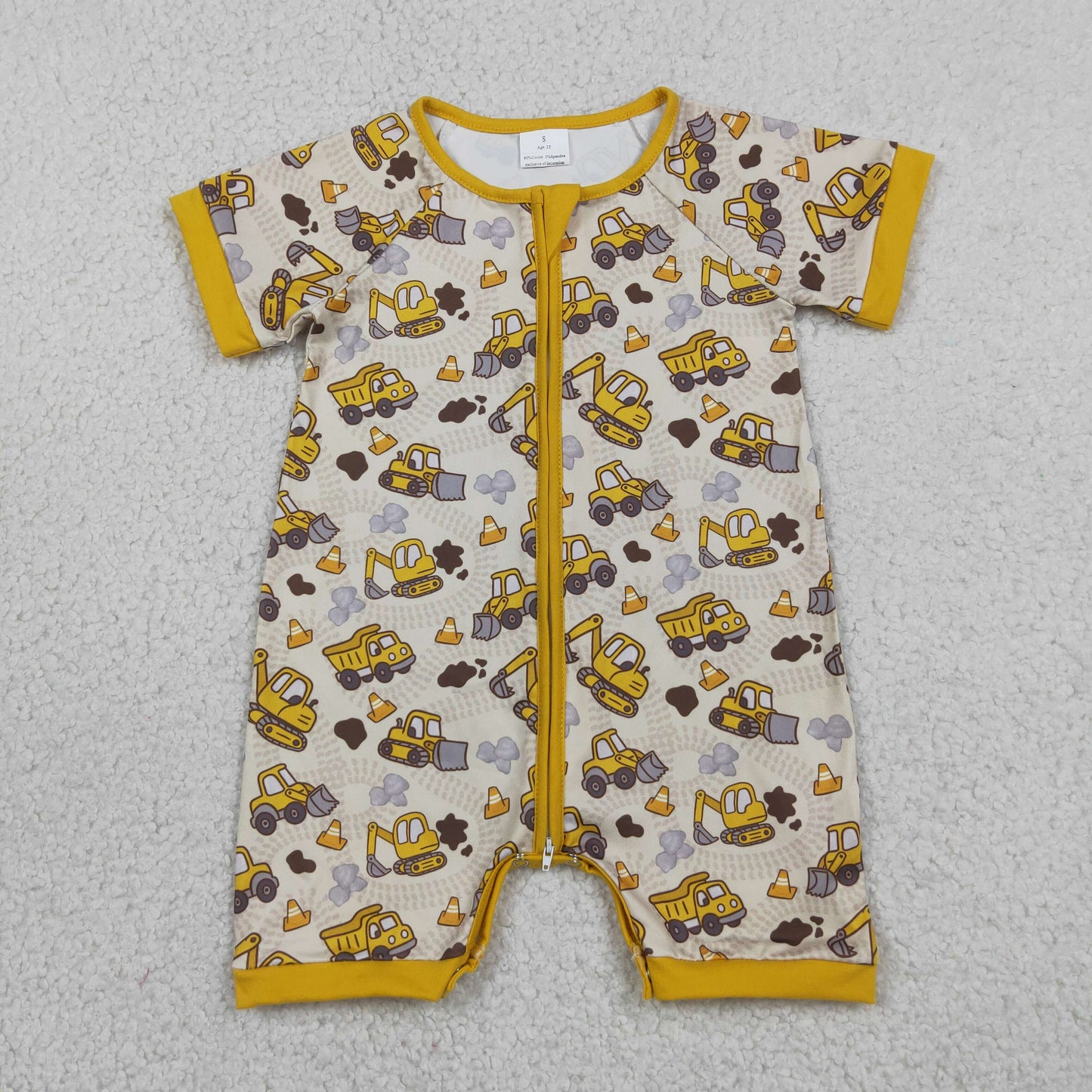 SR4183 Construction Truck Zipper Short Sleeve Boys Romper