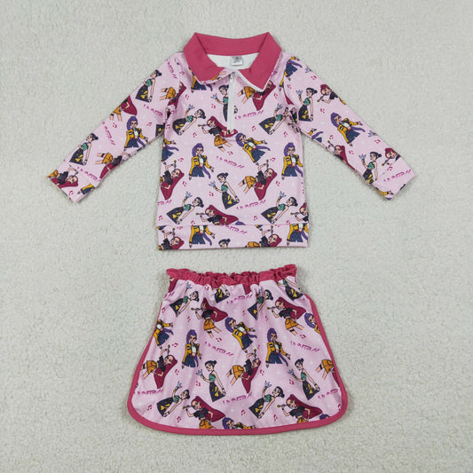 Yoga GLD1500 K Hunter Pink Zipper Long Sleeve Skorts Skirts Girls Set