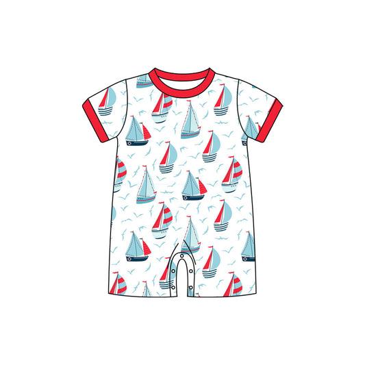 preorder SR0974 Sailboat Red Short Sleeve Boys Romper