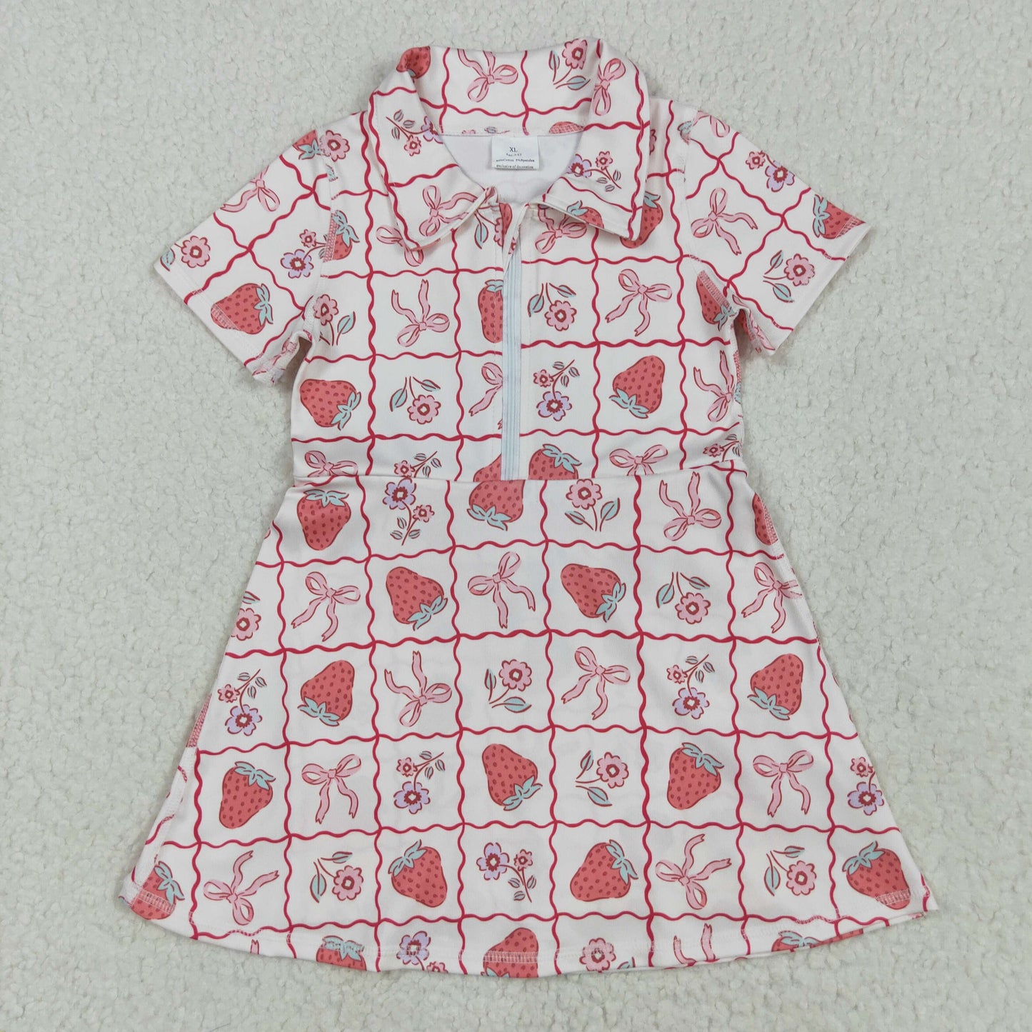 GSD2407 yoga strawberry pink bows short sleeve skirt with shorts girls set